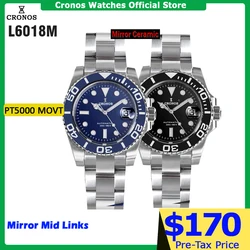 Cronos Sub Diver Men Watch Stainless Steel PT5000 Bracelet Ceramic Bezel 200 meters Water Resistant L6018