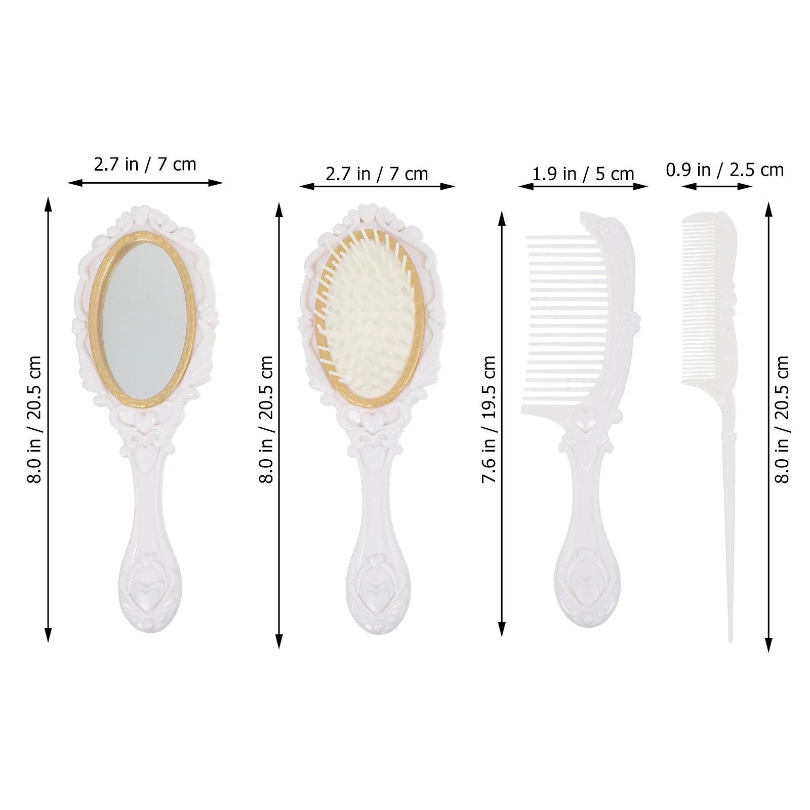 5 Pcs Pocket Mirror Vanity Comb Set Holder Air Bag Hair Vintage Salon Brush Golden Women's