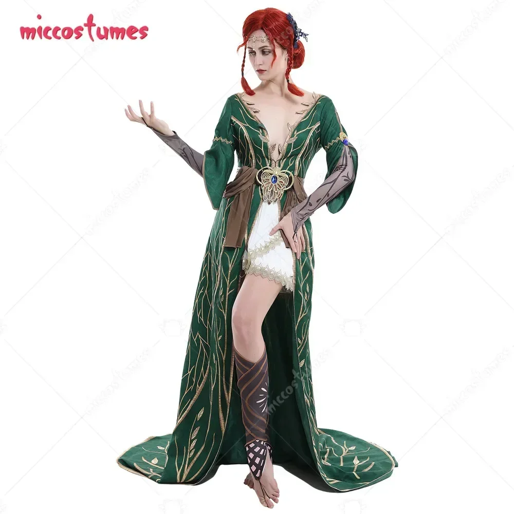 Miccostumes Women's Hunt Triss DLC Outfit Dress Robe Curvy Cosplay Costume