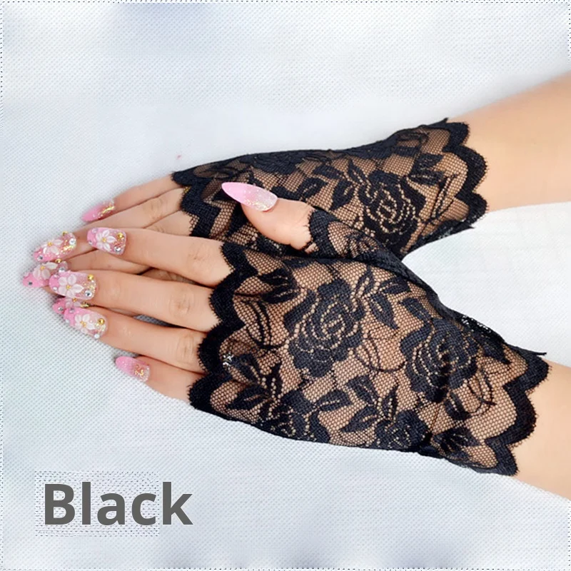Sexy Lace Short Fingerless Gloves Summer Women's Thin Lace Half Finger Sunscreen Driving Gloves