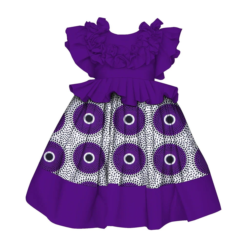 

African Dresses for Kids Girls Traditional clothes Africa Print Bazin Riche Cute Kids Party Dress WYT817