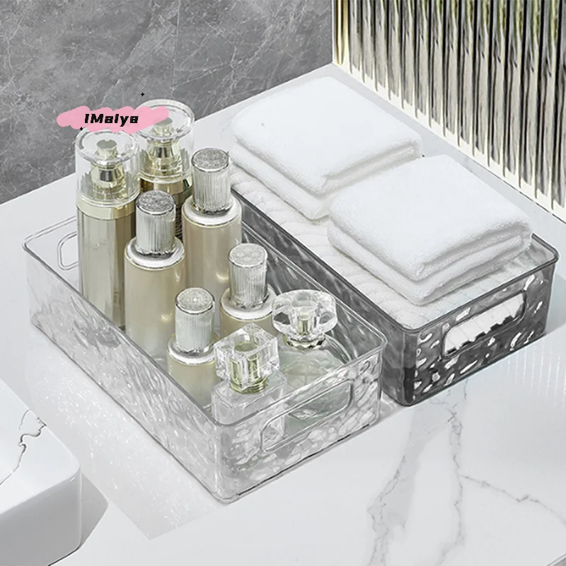 M-Glacier Patterned Cosmetics Storage Box, Light Luxury and High Beauty Bathroom Desktop Organizer Box, Plastic Storage Basket