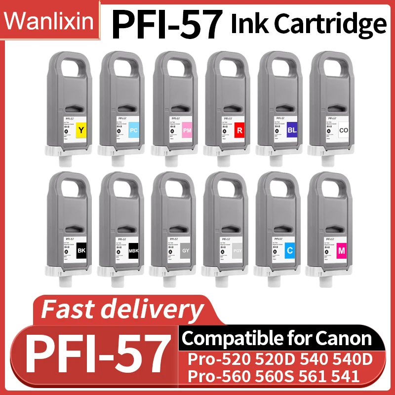 

1 шт. новый картридж PFI57 PFI-57, совместимый с принтером Canon Pro-520 pro520D 540 540D 540S 560 560S 561 pro541 с чипом