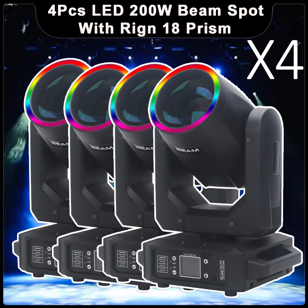 4pcs/lot LED Moivng Head Light 200W Beam Spot With Aperture 6+12 Prism Rainbow Effect DJ Stage Lights DMX Wedding Club Party Bar