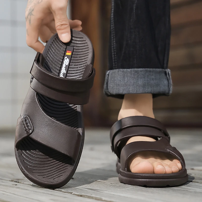 

Мужские стильные большие высококачественные кожаные сандалии, летние модные ретро-тапочки для спорта и отдыха, хит продаж, модные тапочки