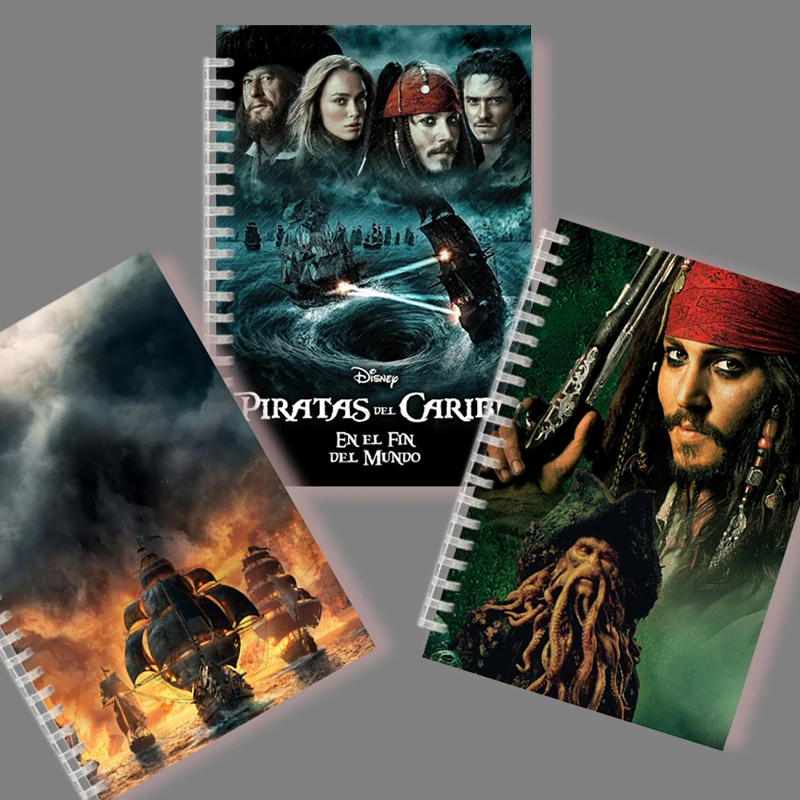 A5 Spiral Notebook Pirates Of The Caribbean Jack Sparrow Barbossa Classic Movie Art Drawing Fanart Figures Assembly Note Book