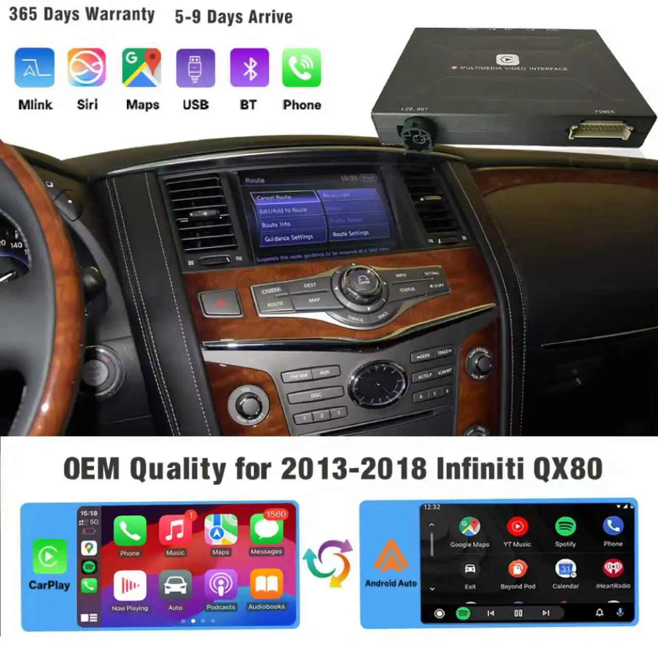 2013-2018 Infiniti QX80 CarPlay Android Auto Head Unit With Wireless GPS Navigation Backup Camera DSP Voice Control, Plug & Play