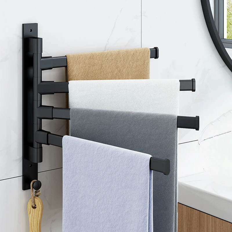 Bathroom Towel Rack Black Bath Towel Holder Aluminum Towel Hanger Rail Kitchen Roll Paper Holder Toilet Self-adhesive Robe Rack