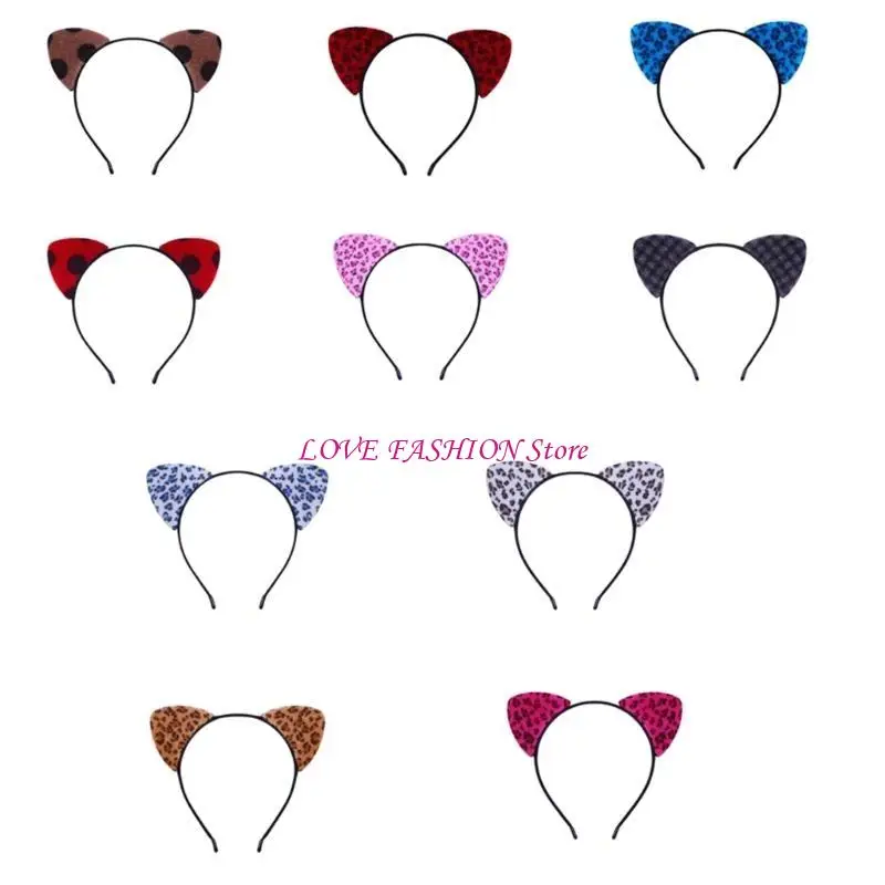 Leopard Print Cats Ear Headband for Casual and Formal Plush Anime Ear Hairband Roleplay Props Hairband for Adult Kids Y166