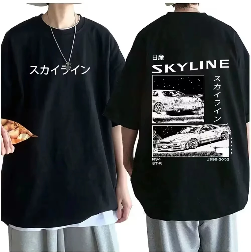 Men's Cotton T-Shirt Drift Japan Anime AE86 Inifirst D Summer T-Shirt Unisex R34 Skyline GTR JDM Oversized Print T Shirts