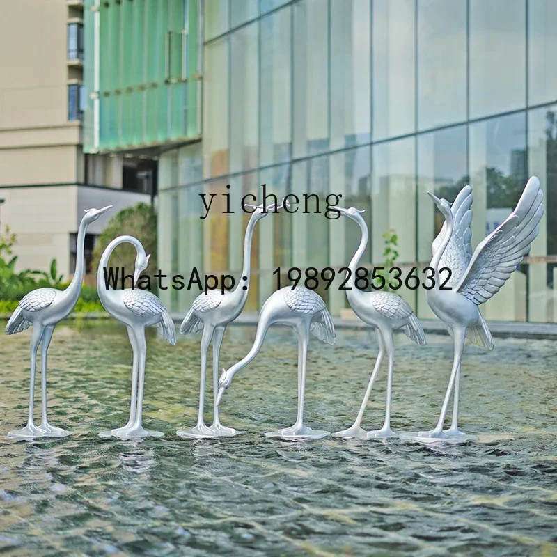 

X7 Chinese Style Imitation Copper Crane Sculptured Ornaments Pool Modern Courtyard Garden Landscape Decorations