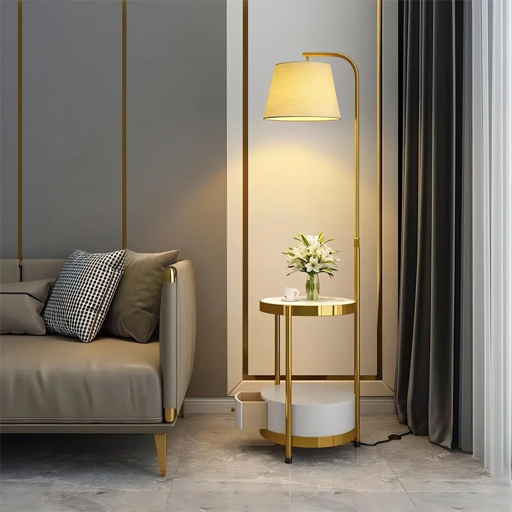 

Light Luxury Floor Lamp Living Room Bedroom Sofa Decorative Ornaments Bedside Table with Shelf End Table lamp