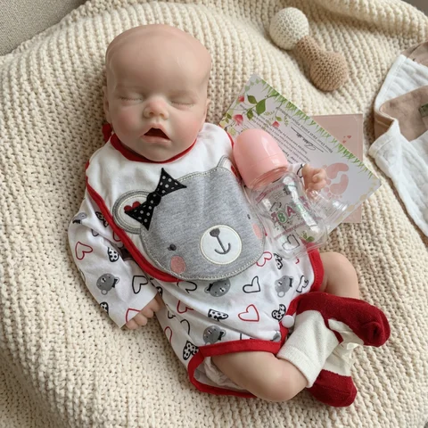 16 Inch Twins A Full Body Silicone Reborn Doll Open Mouth Design Lifelike Newborn Hand Painted Waterproof Collectible Art Ornament for Holiday and Birthday Gifts