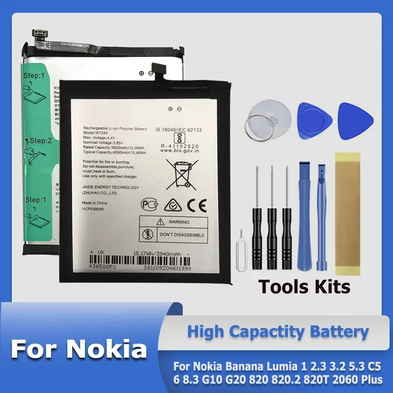 WT340 BV-6A HQ480 HE316 HE365 WT240 BP-5T Battery For Nokia Banana Lumia 1 2.3 3.2 5.3 C5 6 8.3 G10.2 G20 820 820 820T 2060 Plus