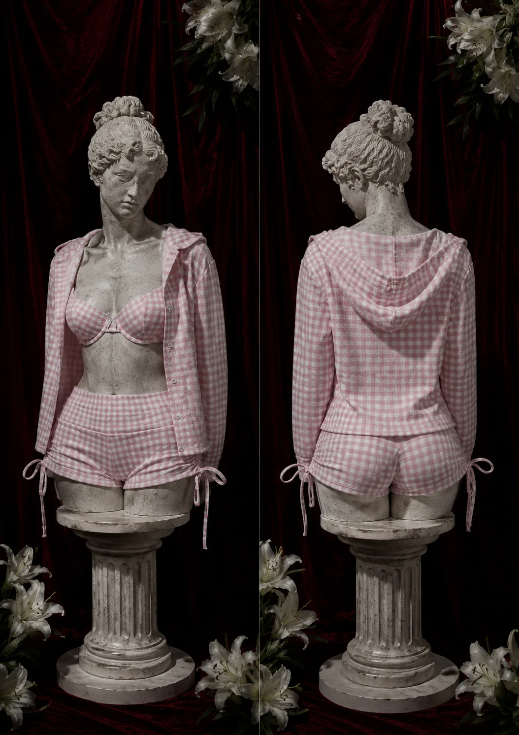 【 Fragments.SPECIAL LINK:THE MASCOT'SLITTLE GIFT】Coquette Pink Plaid Three-Piece Lounge Set