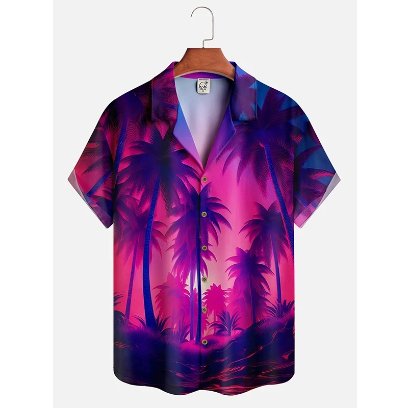 

Fashion Beach Palm Tree Graphic Shirts For Men Summer Trendy Short Sleeve 3D Printed Shirt Loose Breathable Vacation Blouses
