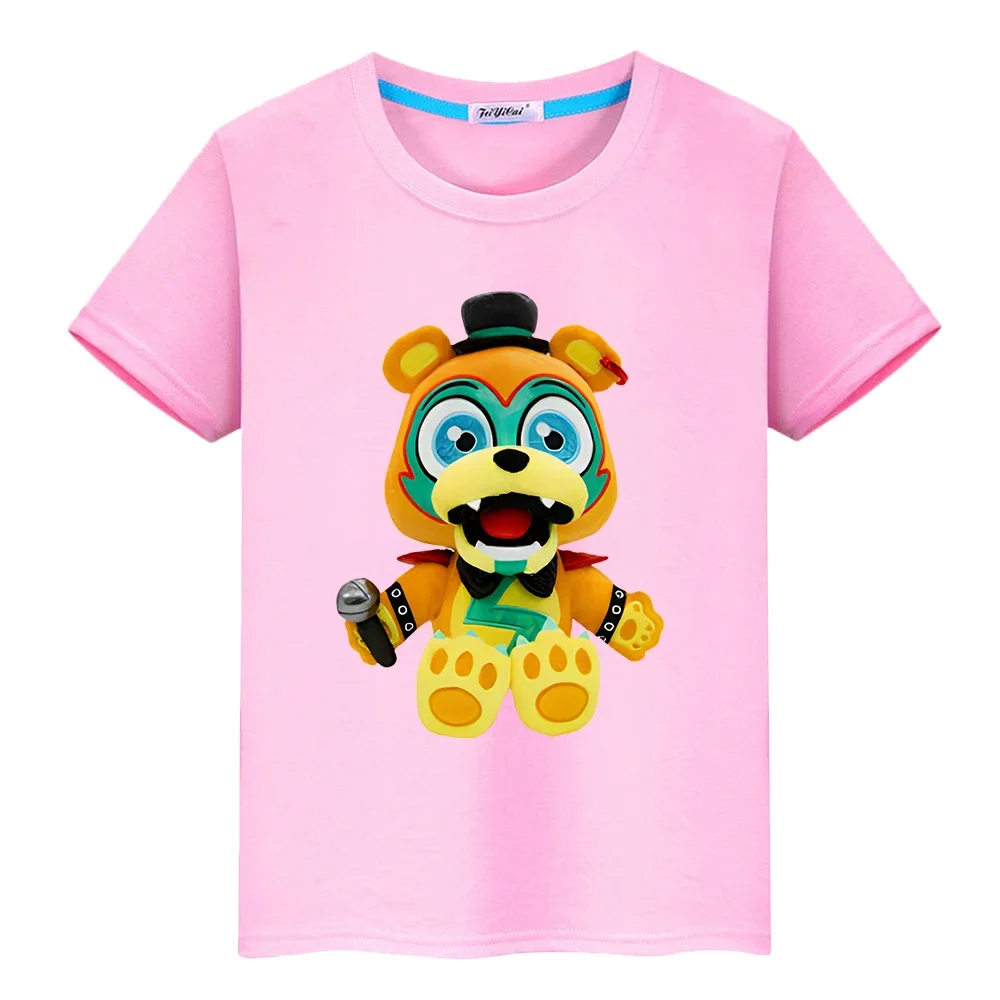 Bear Rabbit Game Kawaii Print 100%Cotton T-shirt Casual Short  FNAF Summer boy Tops anime Tees y2k one piece kids clothes girls