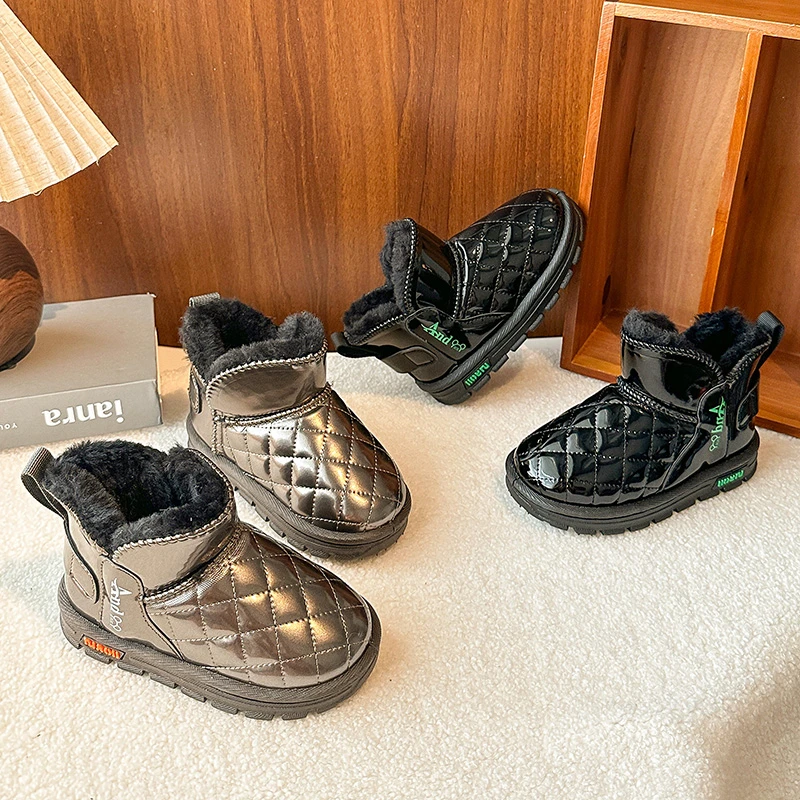 

Короткие сапоги для девочек, непромокаемые теплые детские зимние сапоги на толстом меху, мягкая подошва, новинка зимы 2025, детские ботильоны, модные нескользящие