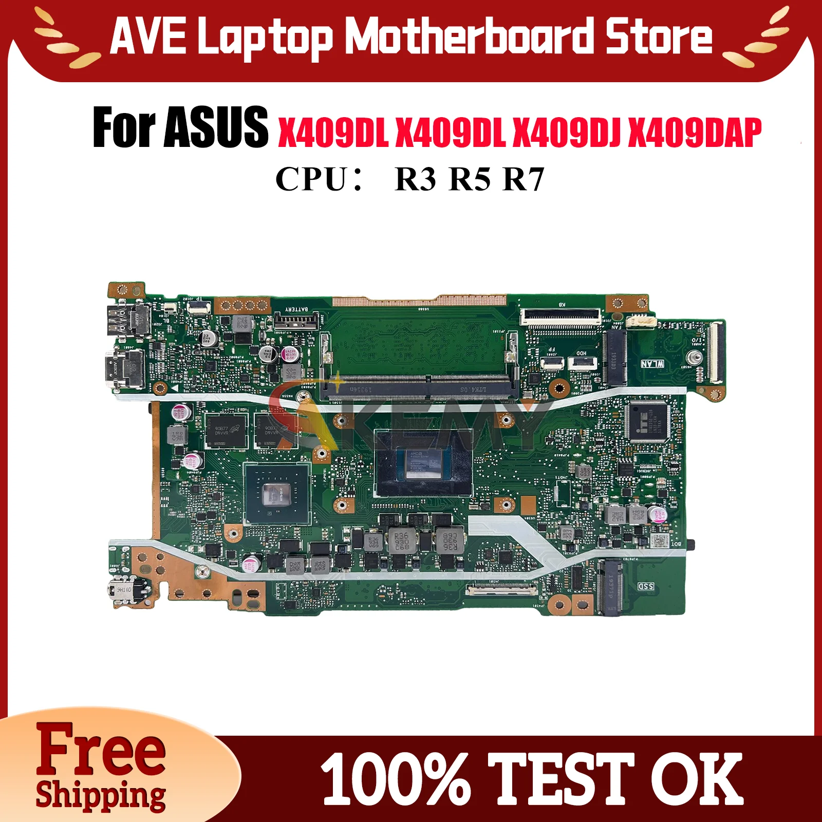 

X409DL Laptop Motherboard For ASUS Y4200D M409D X409DAP X409DJ M509D D509D D409D FL8700DA X409DL X409D Mainboard W/ R3 R5 R7 CPU