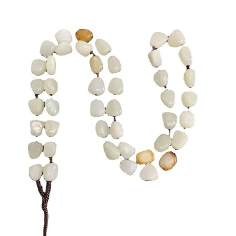 Pendant with Hanging Cord Men and Women, Hotan White Jade Irregular Shape Bead Necklace