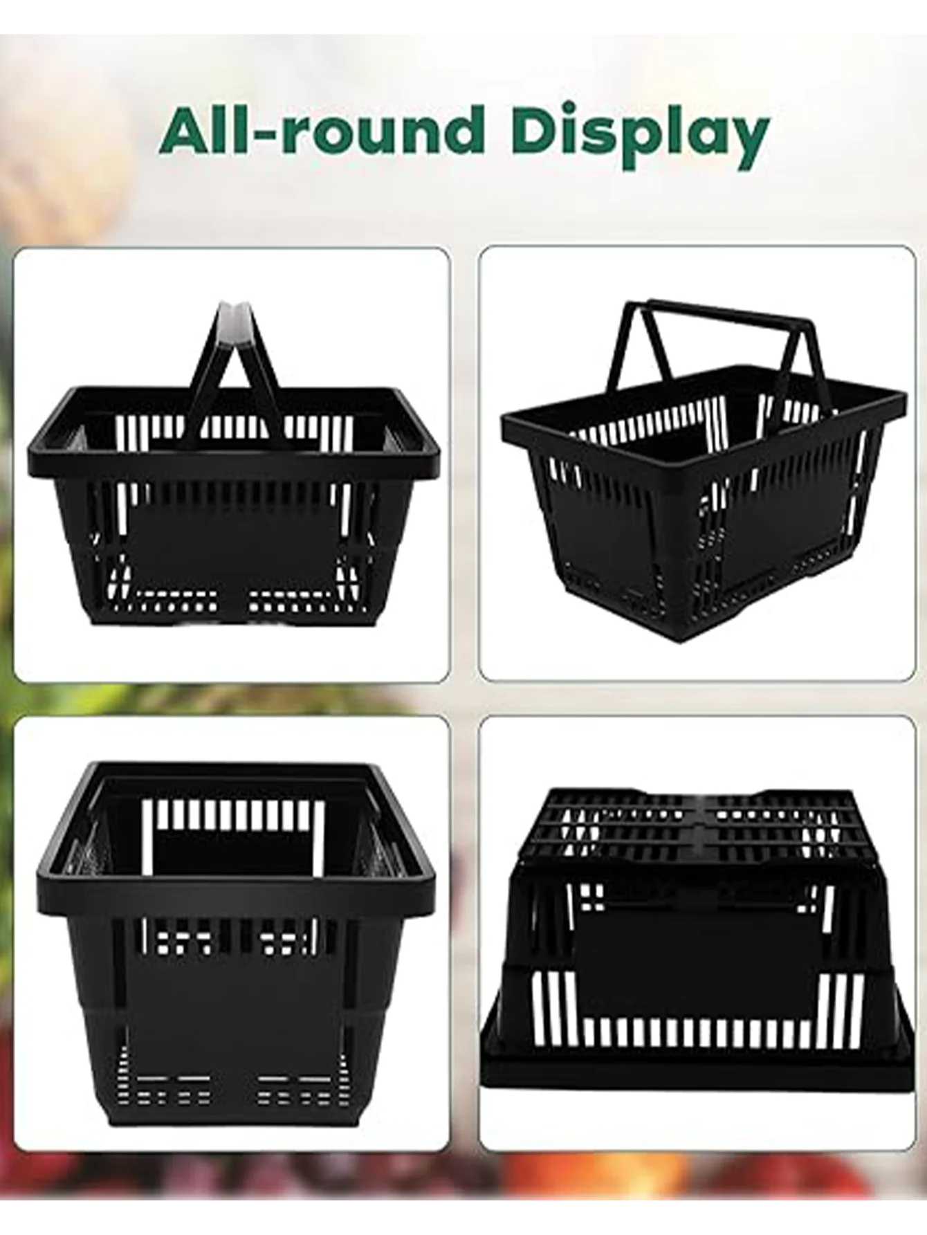 Shopping Basket With Plastic Handles, 21L Portable Grocery Basket For Supermarket, 12PCS Black Storage Basket In Bookshop