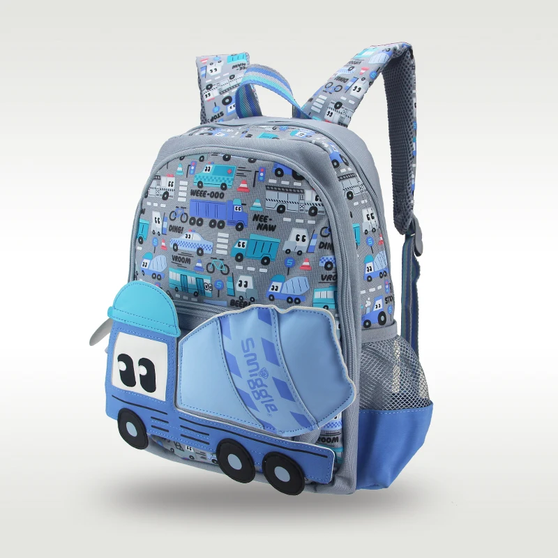 حقيبة مدرسية للأطفال للأولاد حقيبة ظهر شاحنة خلاط رمادية Kawaii 3-7 سنوات أكياس النمذجة 14 بوصة #2