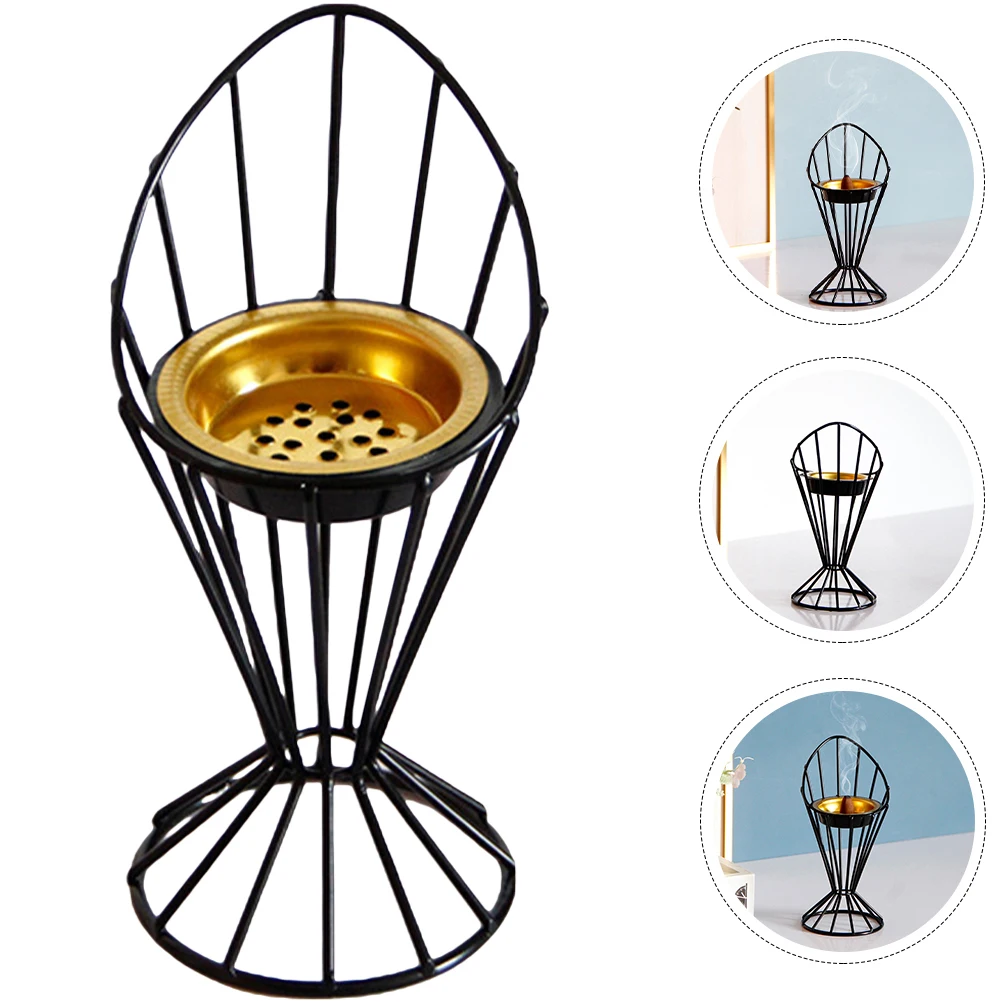 Ornament Hand Held Incense Burner Decorative Censer Desktop Tray Charcoal Wax Melt Black Office