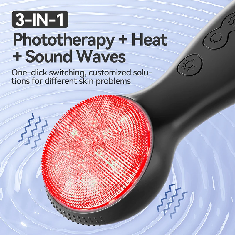 3-in-1 siliconen gezichtsreinigingsborstel Fototherapie Warmtetherapie Sonische vibrerende diepe poriënreiniging Scrubber Zorg Exfoliatorb