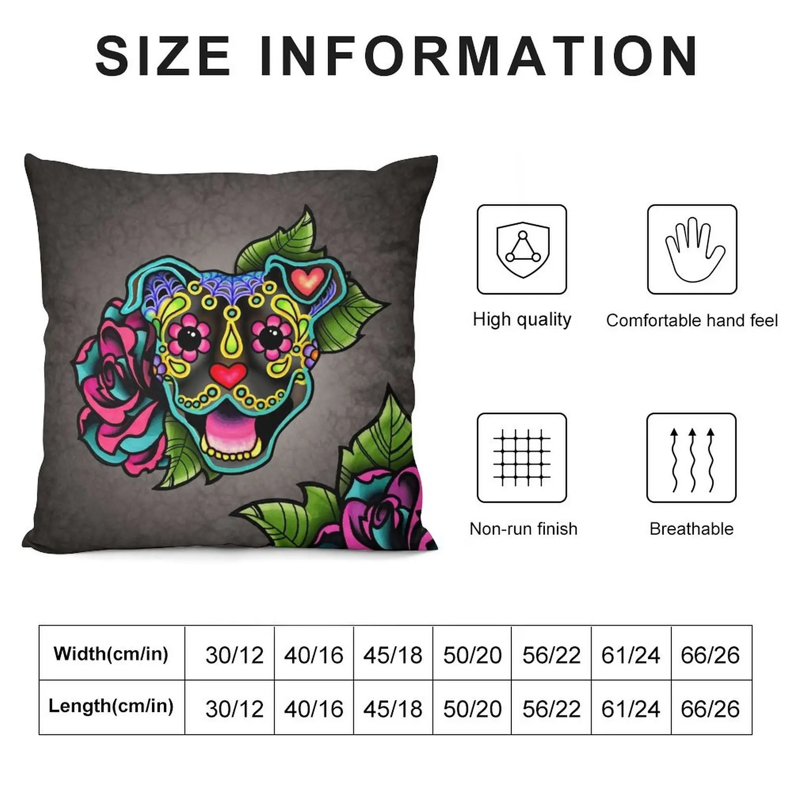 Smiling Pit Bull in Brindle - Day of the Dead Happy Pitbull - Sugar Skull Dog Throw Pillow Christmas Pillows pillow