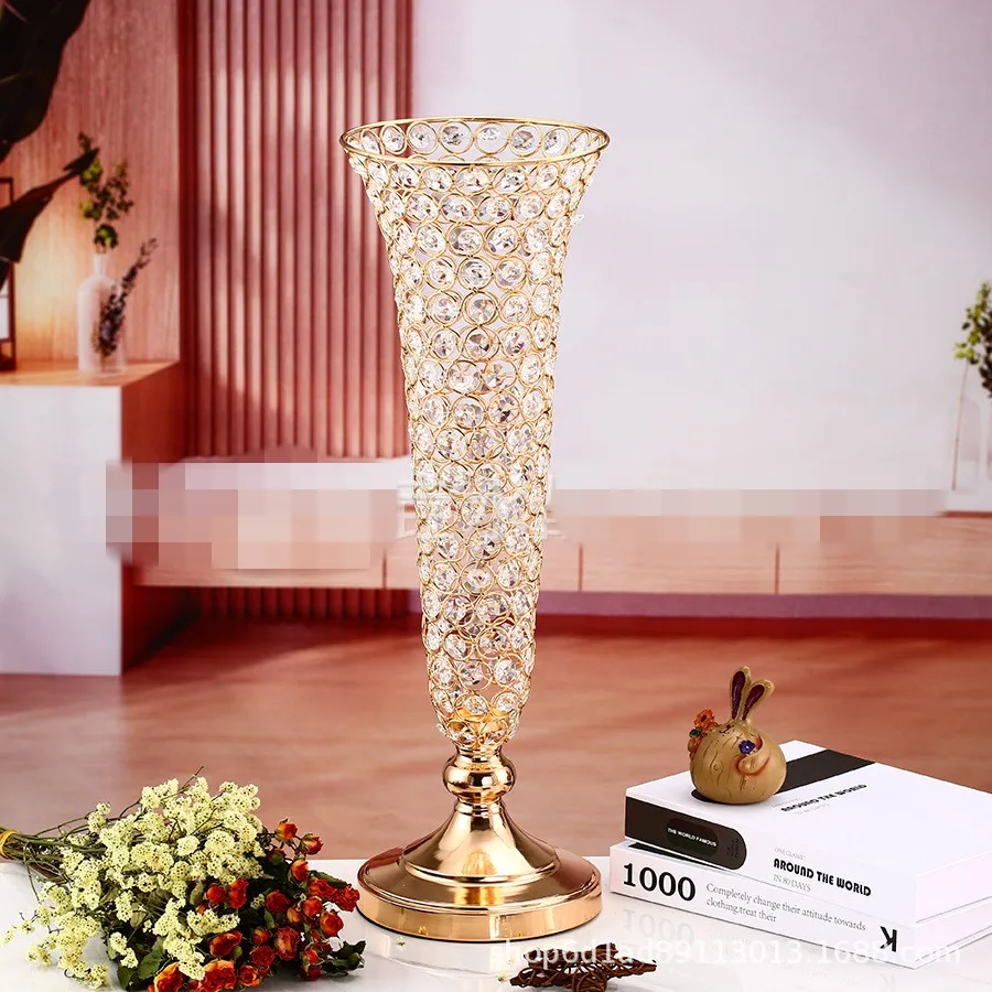 2 Pcs/lot Crystal Gold Flower Vase For Home Decor For Dining Table Decor Flower Pot