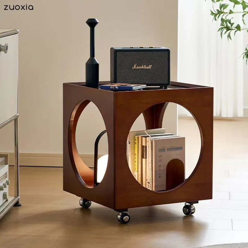 

2025 new solid wood antique bedside table movable bedroom simple coffee table