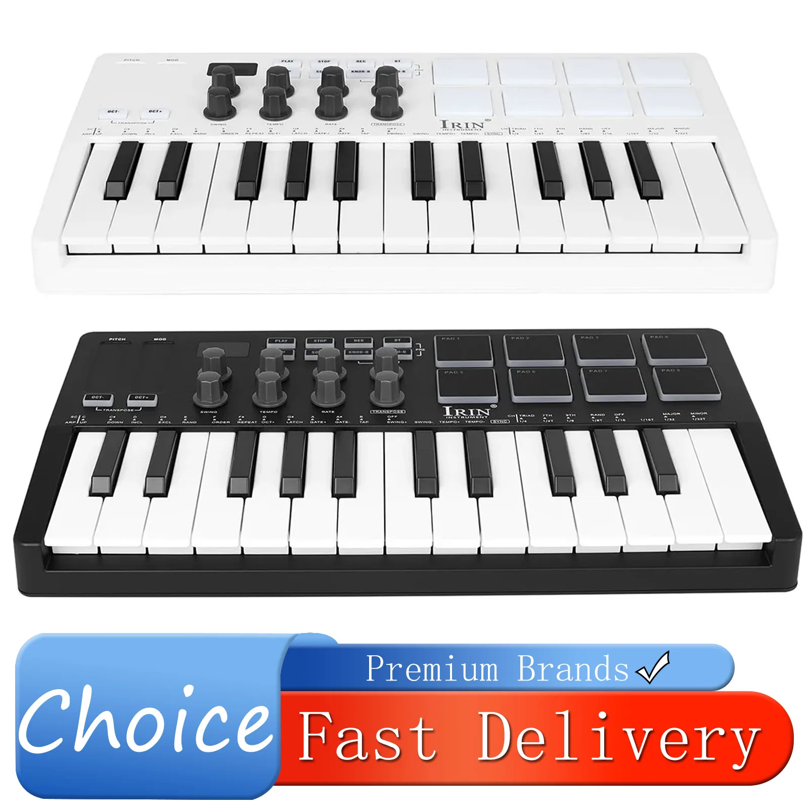 IRIN SMK-25 MIDI Pad Controller Keyboard USB Mini 25 Key 8 RGB Drum Pads 8 المقابض وإنتاج الموسيقى SMK-25 البرنامج متضمن