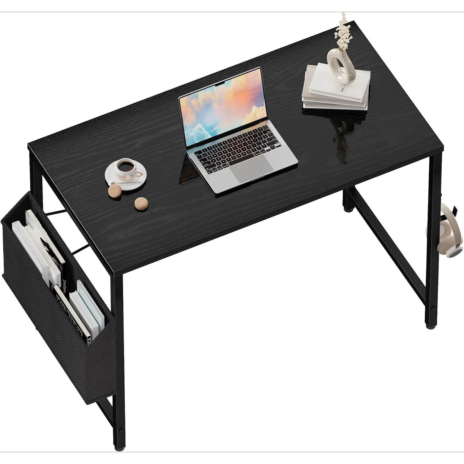 

32 inch small space computer desk with storage bag, headphone hook, small office desk, study, writing desk