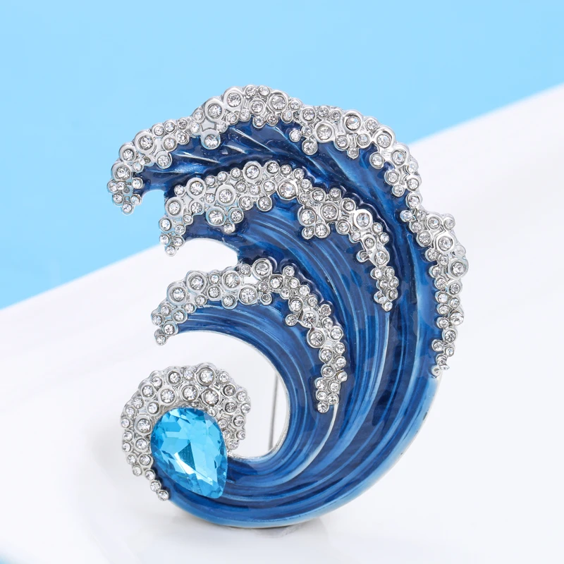Wuli&baby Blue Ocean Wave Women Brooch Pin