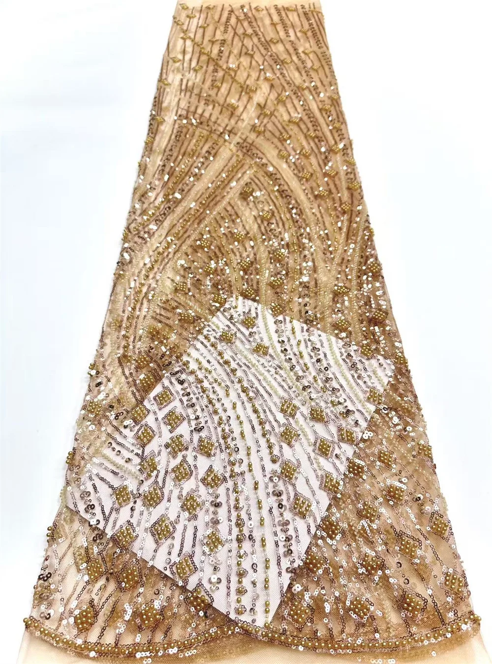 Luxury Beads Lace African 2025 High Quality 5 Yards Handmade Beads Sequins Fabric Nigeria For Evening Party Dress Latest  H102-1