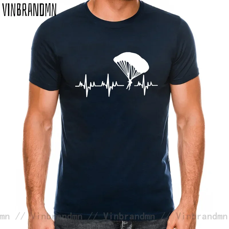 Comic Paragliding heartbeat T shirt men Funny Parachute Pulse T-shirt Paraglider man best gift tee shirt Skydiving Pilot tshirt