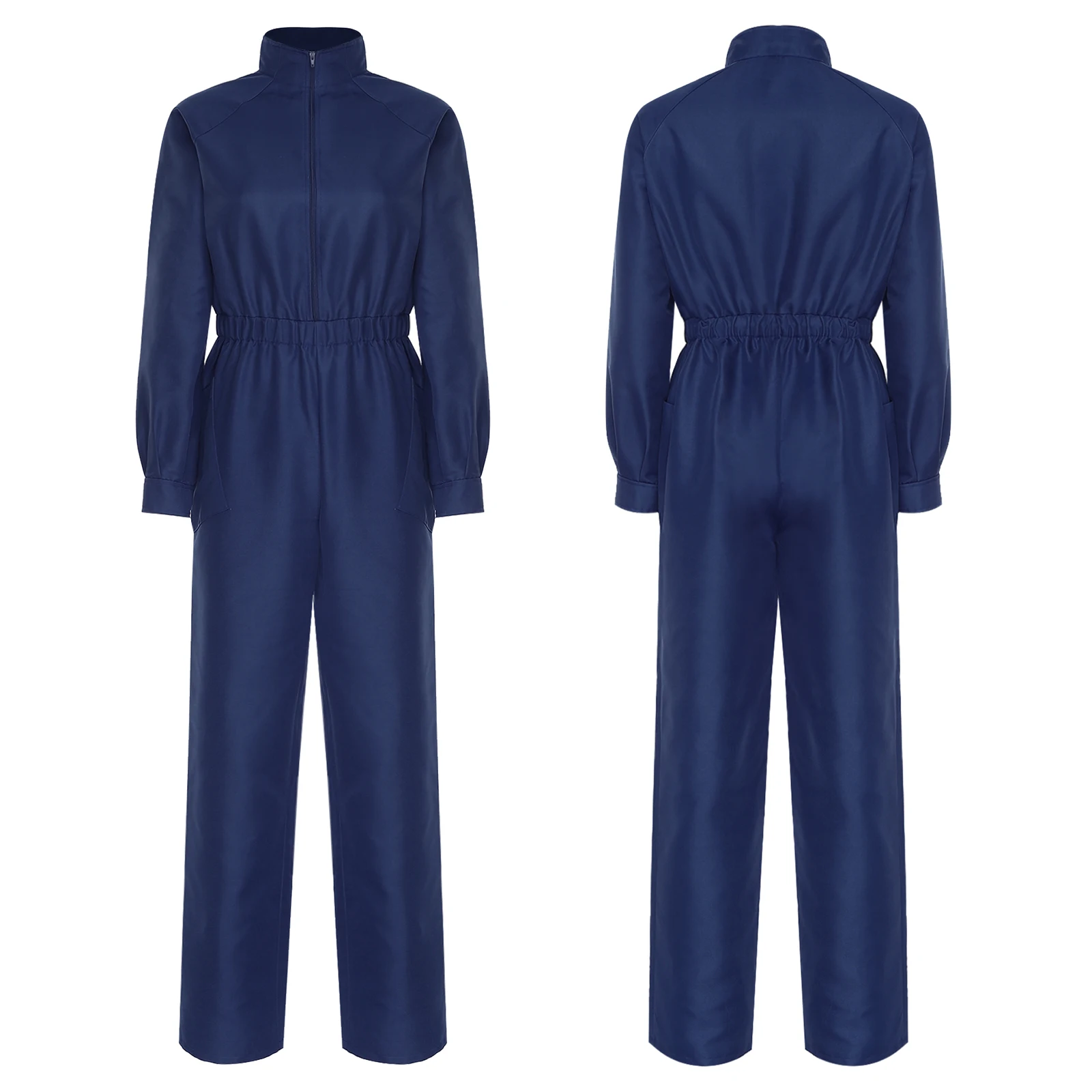 

Women Daily Casual Work Rompers One Piece Long Sleeve Big Patch Pockets Wide Leg Pants Jumpsuits for Officer Lady Working Wear