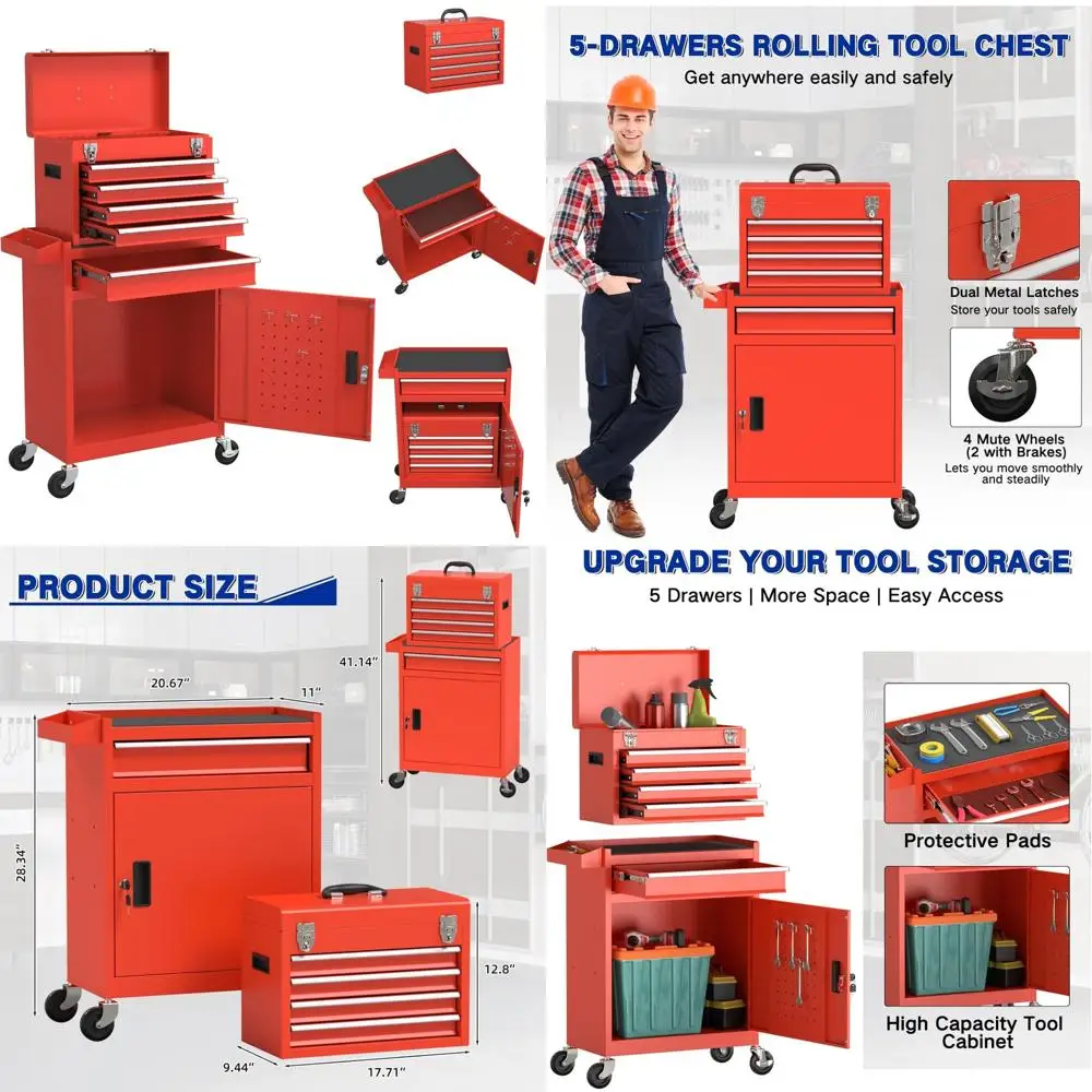 整備士用ローリングツールチェスト（車輪付き、大容量引き出し、頑丈な構造、収納ソリューション）