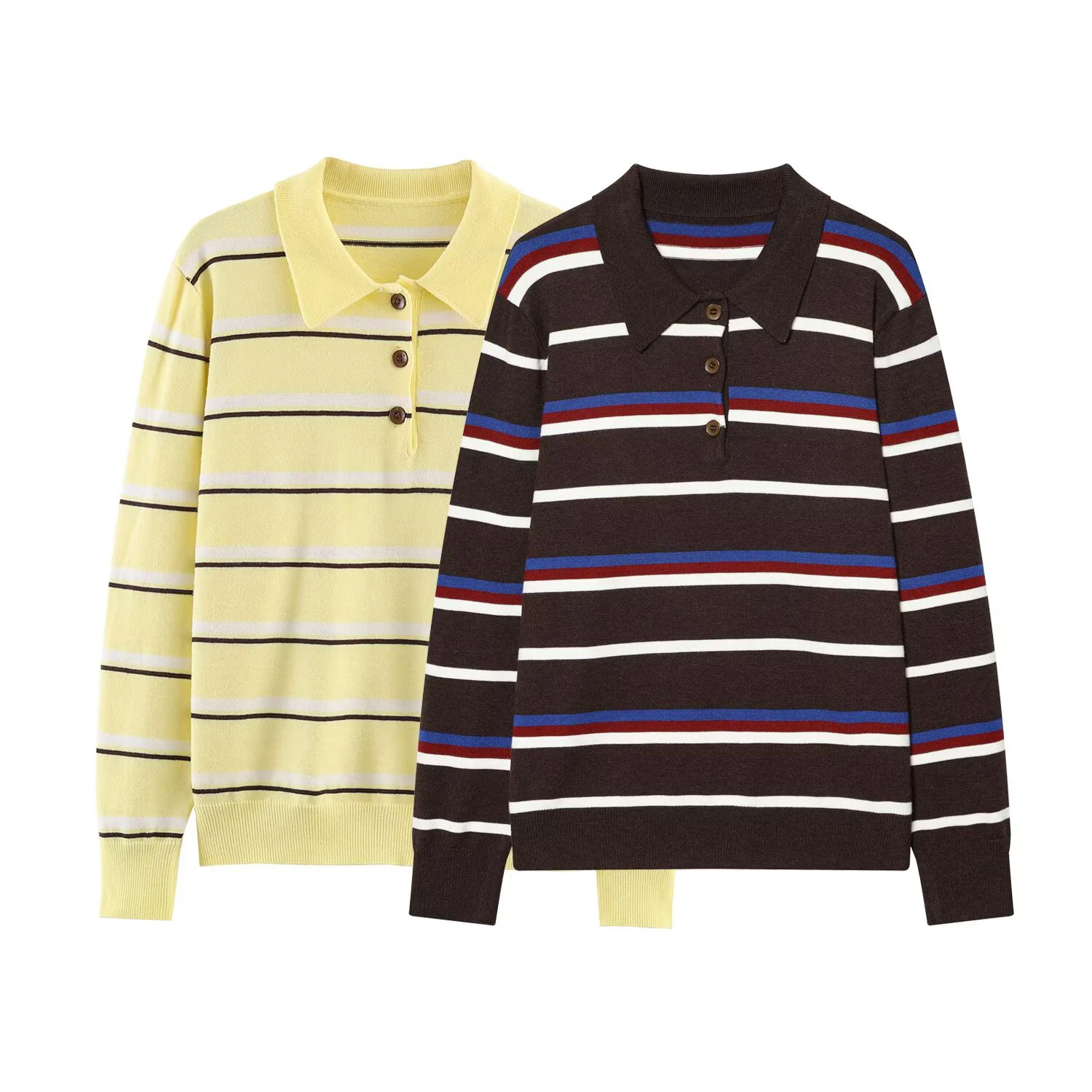 

Winter women's clothing French academy style patterned layer long sleeved striped polo shirt collar knitted sweater