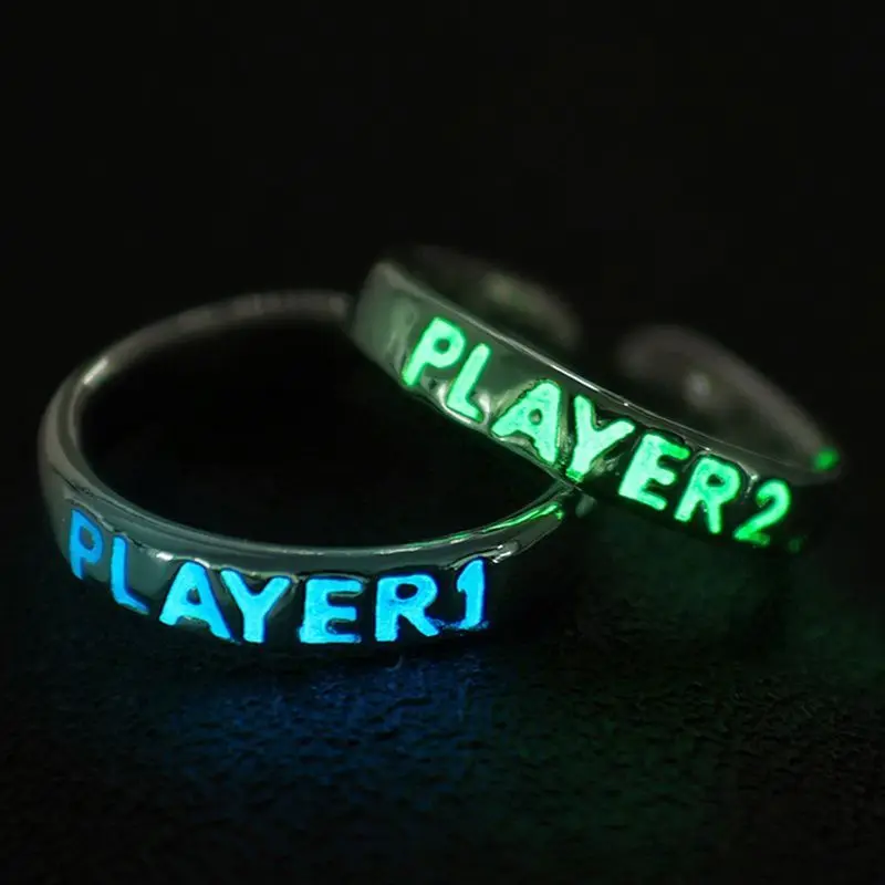 1pair Luminous Rings Women Men Creative Glowing in the Dark Player 1 2 Matching Gaming Ring Couples Valentine's Day Gift Lovers