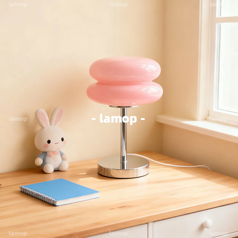 Cream Retro Bedside Table Lamp Mid‑Century Danish Bauhaus Designer Ambient Decor Light Bedroom Indoor Shelf Decor - view 2