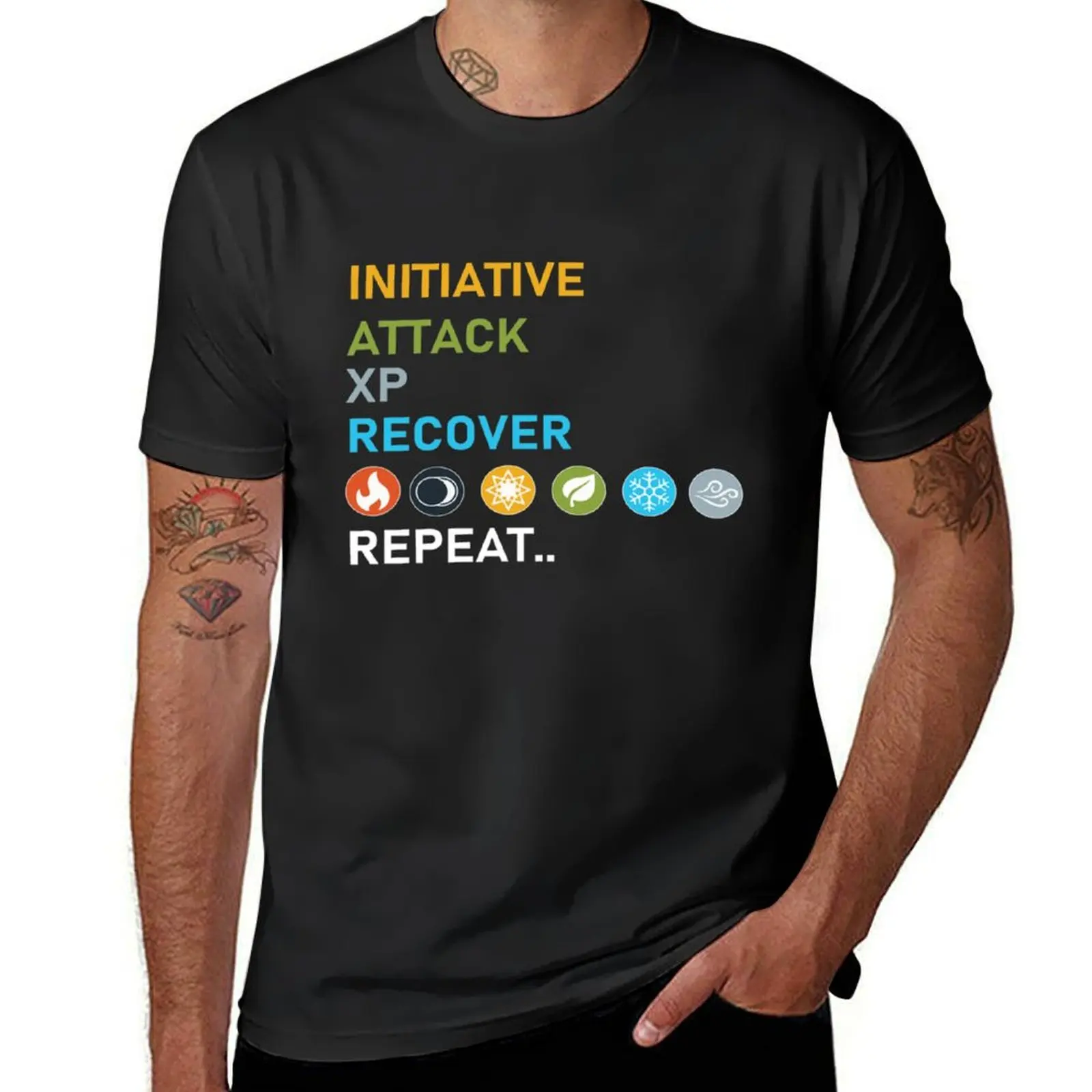 

Gloomhaven Initiative, Attack, XP, Recover, Repeat Board Game Graphic - Tabletop Gaming T-Shirt