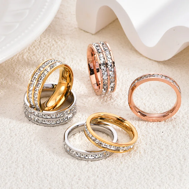 Star Ring Single or Double Ring Titanium Steel Non-fading Diamond Engraved Couple's Ring Non-fading