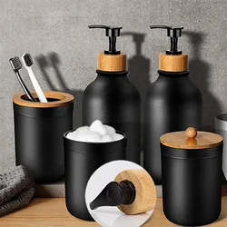 Plastic Soap Dispenser and Toothbrush Holder Set Bohemian Bathroom Decoration Accessories Set Matte Black Bathroom Accessories