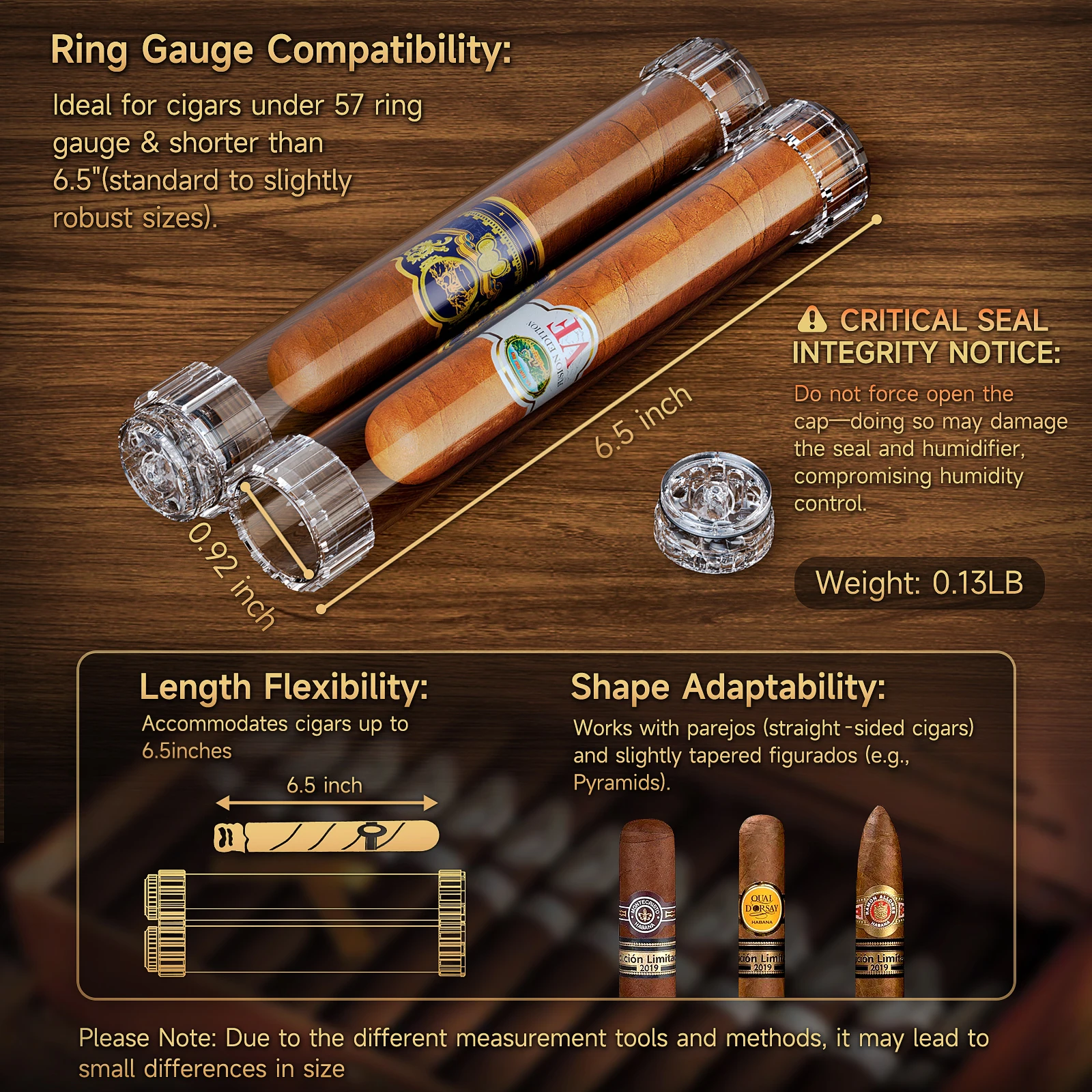 Travel Cigar Humidor Portable Humidifier Tubes Removable Cigar Case with Stand Detachable Storage Tube for 2 Cigars 6.5 inch