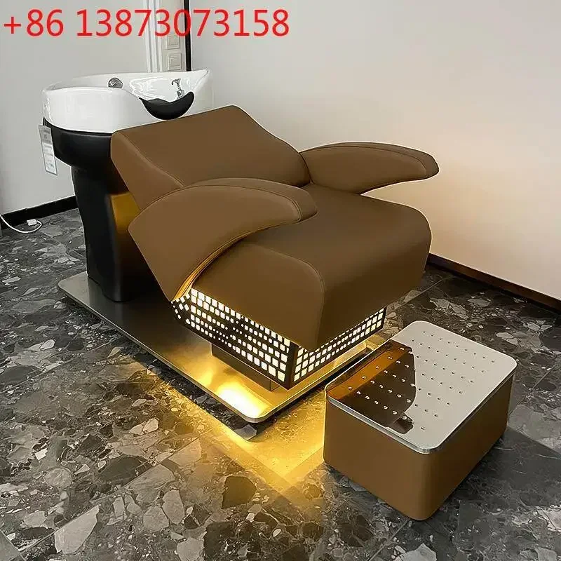 New barber shop semi-reclining shampoo bed ceramic deep basin high-end hair salon special flush bed