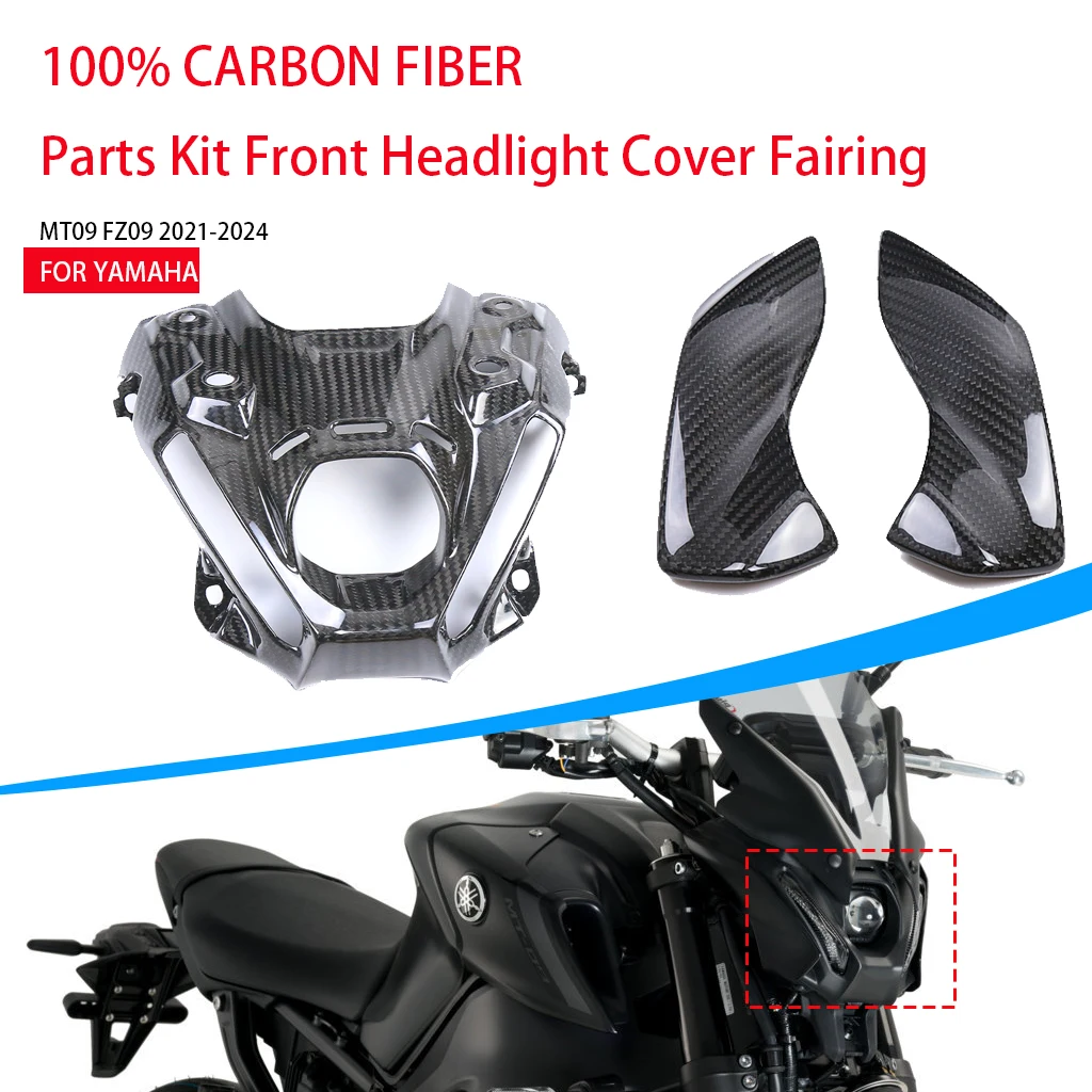 

AKOSO Motorcycle For Yamaha MT09 FZ09 2021-2024 Carbon Fiber Parts Kit Front Headlight Cover Fairing Guard Accessories Protector