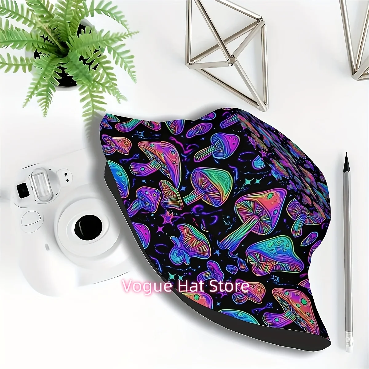 ()1pcs Neon Mushroom Men's and Women's All-in-one Full Print Casual Fashion Style Fisherman Hat, Suitable for Outdoor Holidays a