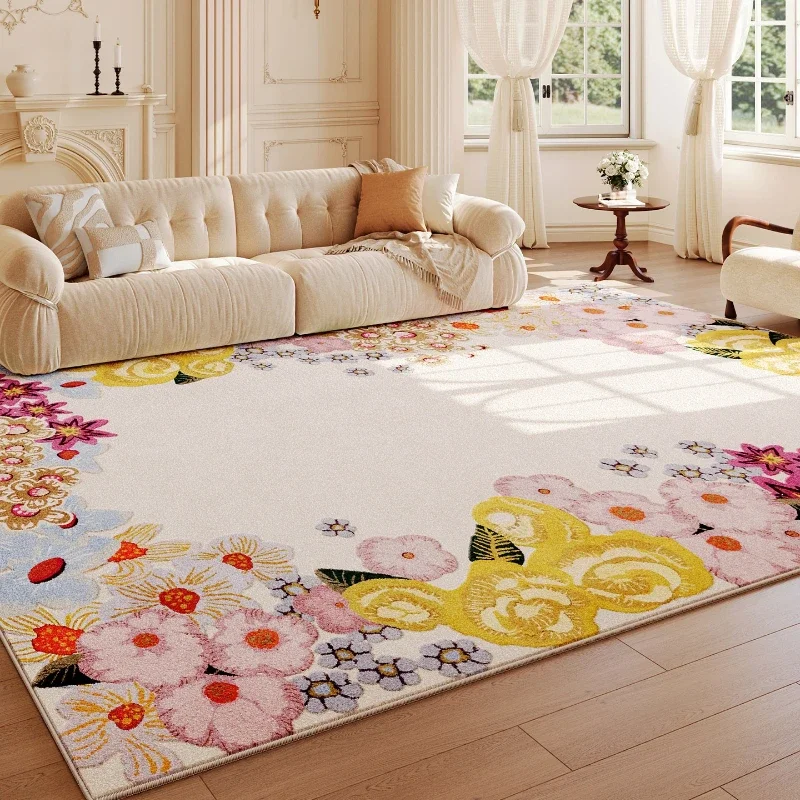 Flower Pattern Carpets for Living Room Fluffy Soft Lounge Floor Mat French Style Bedroom Decor Large Carpet Home Thick Plush Rug