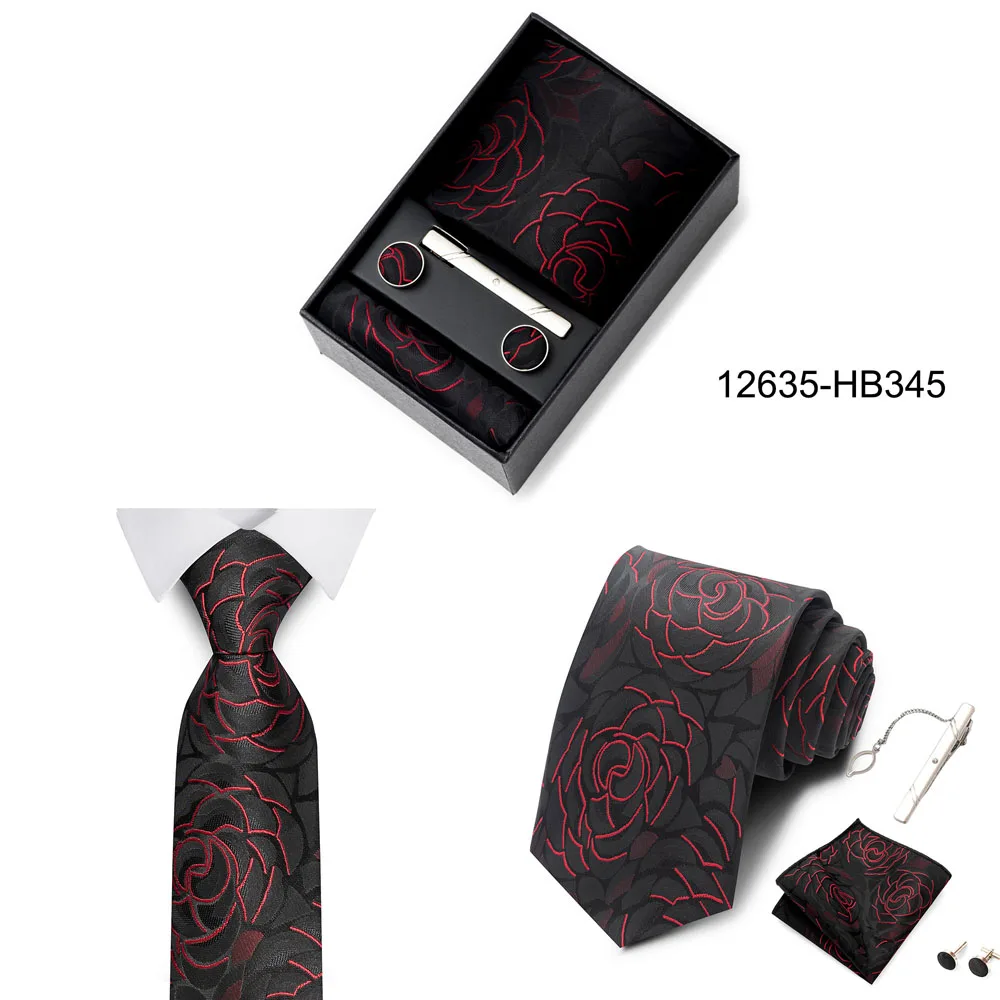 Heißer Verkauf Urlaub Geschenk Box Für Männer 8 cm Krawatte Taschentuch Manschettenknopf Clip Set Blau Druck Hochzeit Geschenk Fit Business – Detail 9